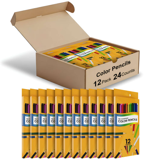Colored Pencils, Pre Sharpened, 12 Vibrant Colors